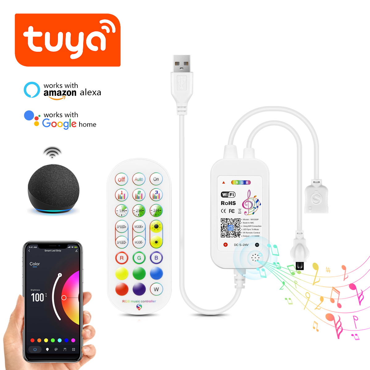 Dc5v tuya app wifi led rgb con - Smart Garden Light Controller avaliação e preço