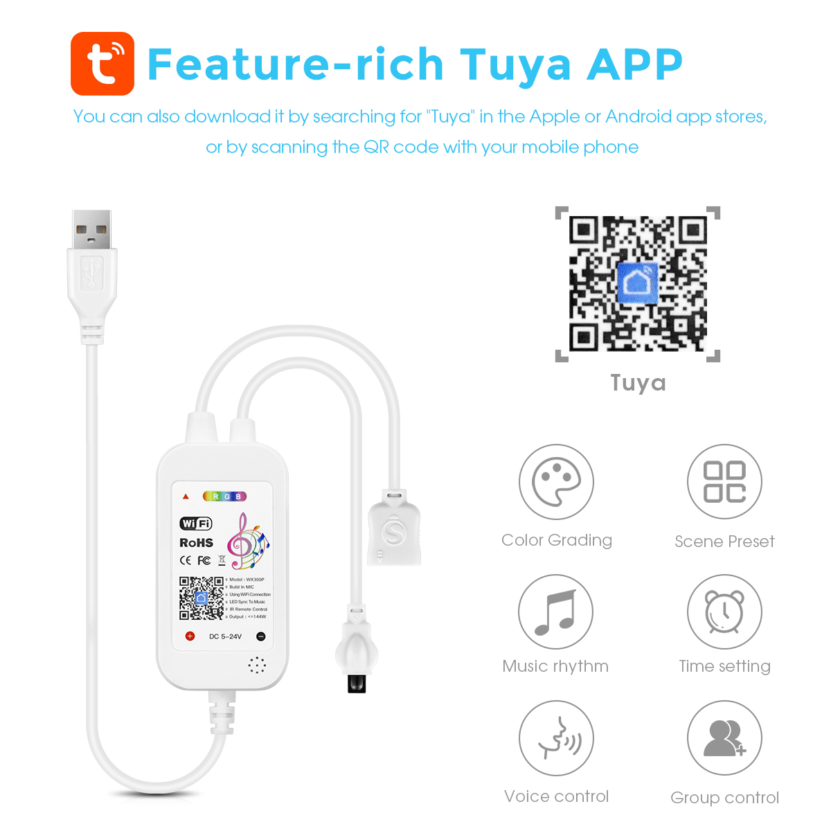 Dc5v tuya app wifi led rgb con - Smart Garden Light Controller avaliação e preço